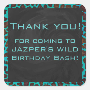 Monogram Blauwgroen en bruine luipaard Vierkante Sticker