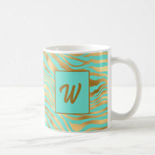 Monogram Blauwgroen en Gold Animal Print Koffiemok