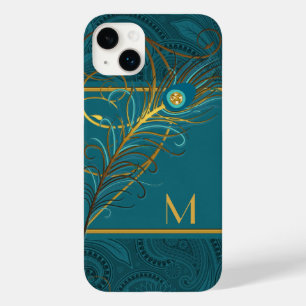 Monogram Blauwgroen en gouden Peacock Theme Case-Mate iPhone 14 Plus Hoesje