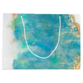 Monogram blauwgroen en Witte Agate Marble Abstract Groot Cadeauzakje (Achterkant)