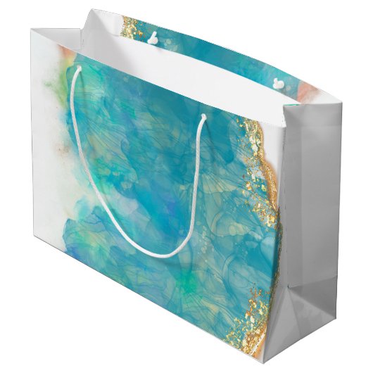 Monogram blauwgroen en Witte Agate Marble Abstract Groot Cadeauzakje (Achterkant Gekanteld)