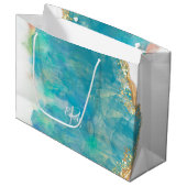 Monogram blauwgroen en Witte Agate Marble Abstract Groot Cadeauzakje (Voorkant Gekanteld)