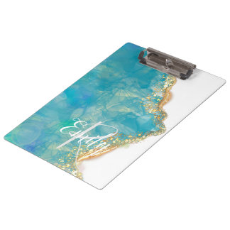 Monogram blauwgroen en Witte Agate Marble Abstract Klembord
