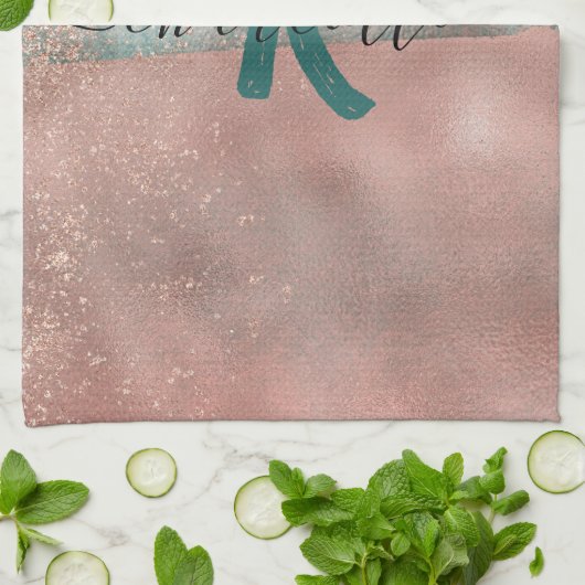 Monogram Blauwgroen en Zachte Blush Pink Ombre Fol Theedoek (Gevouwen)