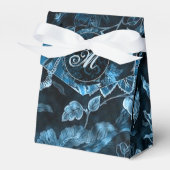 Monogram Blauwgroen Floral Tent Favor Box Bedankdoosjes (Voorkant Zijde)
