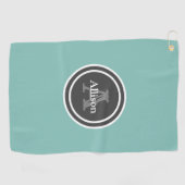 Monogram Blauwgroen Gepersonaliseerde Naam Womens  Golfhanddoek (Horizontaal)