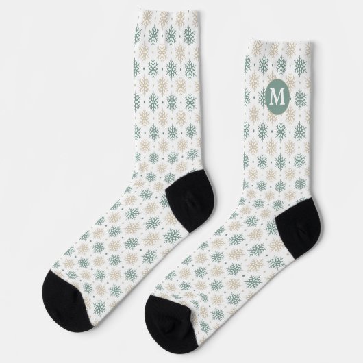 Monogram blauwgroen Gold Snowflake Pattern Sokken (Links)