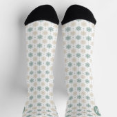 Monogram blauwgroen Gold Snowflake Pattern Sokken (Top)