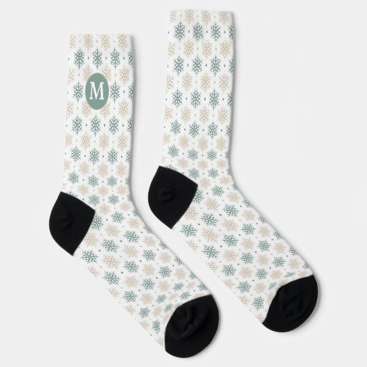Monogram blauwgroen Gold Snowflake Pattern Sokken (Rechts)
