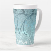Monogram Blauwgroen Groen Meisje Elegant Art Flora Latte Mok (Rechterhoek)