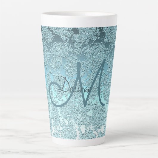 Monogram Blauwgroen Groen Meisje Elegant Art Flora Latte Mok (Voorkant)