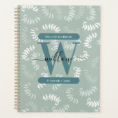 Monogram blauwgroen groene botanische bladeren planner (Voorkant)