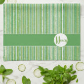 Monogram blauwgroen, Groene en Witte Stripes Theedoek (Gevouwen)