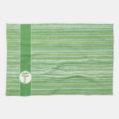 Monogram blauwgroen, Groene en Witte Stripes Theedoek (Horizontaal)