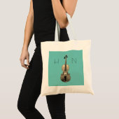 Monogram Blauwgroen Groene Klassieke Muziek Viool Tote Bag (Voorkant (product))