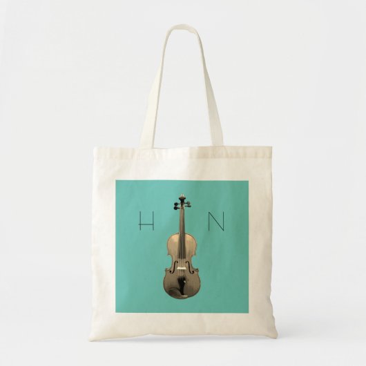 Monogram Blauwgroen Groene Klassieke Muziek Viool Tote Bag (Voorkant)