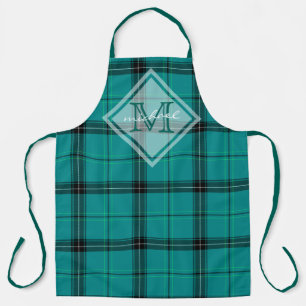 Monogram Blauwgroen Klassiek Pset Aangepast Tartan Schort