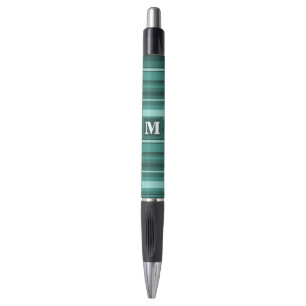 Monogram blauwgroen strepen pen