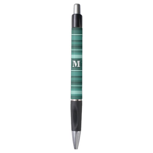 Monogram blauwgroen strepen pen (Voorkant Verticaal)