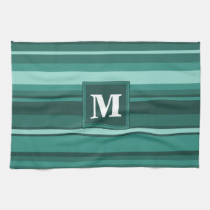 Monogram blauwgroen strepen theedoek