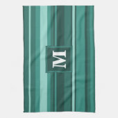 Monogram blauwgroen strepen theedoek (Verticaal)