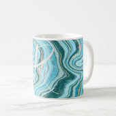 Monogram blauwgroen Tan Agate Marble Abstracte Naa Koffiemok (Voorkant rechts)