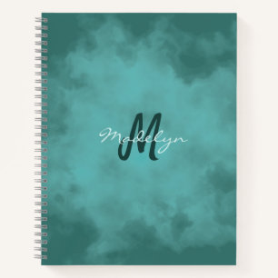 Monogram Blauwgroen Waterverf Splash Spiral Notiti Notitieboek