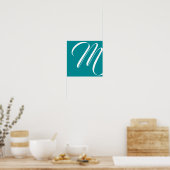 Monogram Blauwgroen, wit, minimalistisch script Poster (Keuken)