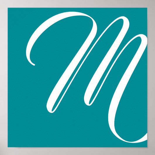 Monogram Blauwgroen, wit, minimalistisch script Poster (Voorkant)