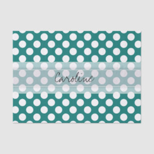 Monogram Blauwgroen Witte Cute Chic Polka Dot Patr Tissuepapier