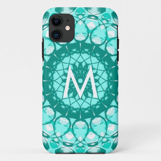 Monogram Blauwgroen Witte Loopy Kaleidoscope iPhon Case-Mate iPhone Case (Achterkant)