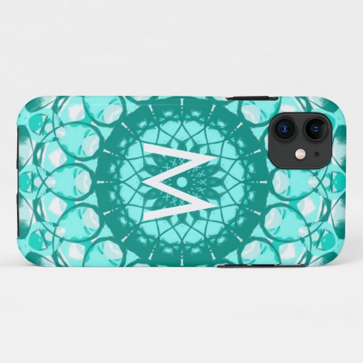 Monogram Blauwgroen Witte Loopy Kaleidoscope iPhon Case-Mate iPhone Case (Achterkant (horizontaal))