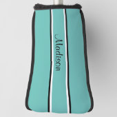 Monogram Blauwgroen zwart Stripe Script Name Golfheadcover (Draai 90)