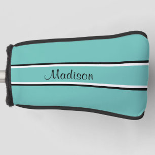 Monogram Blauwgroen zwart Stripe Script Name Golfheadcover
