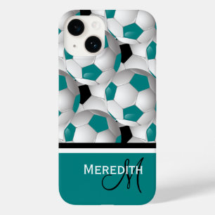 Monogram Blauwgroen zwart Voetbal Case-Mate iPhone 14 Hoesje