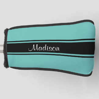 Monogram Blauwgroen zwarte Stripes Script Name Golfheadcover