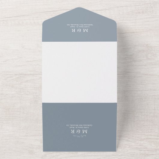 Monogram Bleek Blauw en witte bruiloft All In One Uitnodiging (Buitenkant)