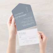 Monogram Bleek Blauw en witte bruiloft All In One Uitnodiging (Afscheurbaar)