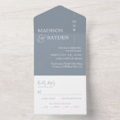 Monogram Bleek Blauw en witte bruiloft All In One Uitnodiging (Binnen)