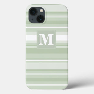 Monogram bleek groene strepen Hoesje-Mate iPhone d iPhone 13 Hoesje