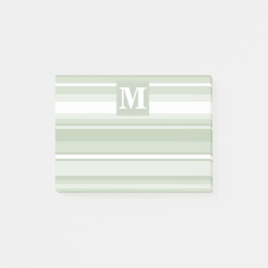 Monogram bleekgroene strepen post-it® notes (Voorkant)
