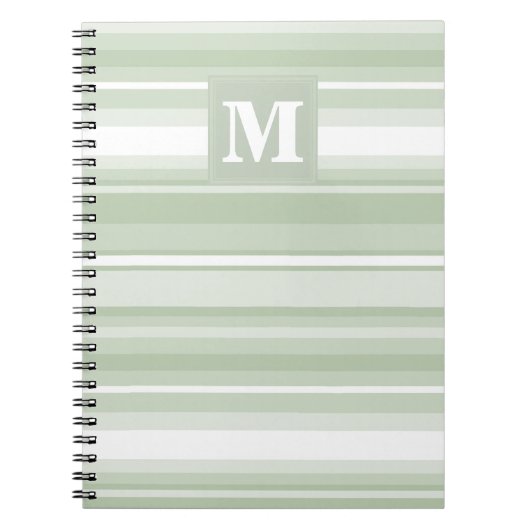 Monogram bleke groene strepen notitieboek (Voorkant)