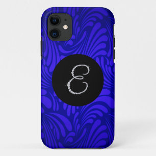 Monogram Bling Letter E Blauwe Draaikolk Achtergro iPhone 11 Hoesje