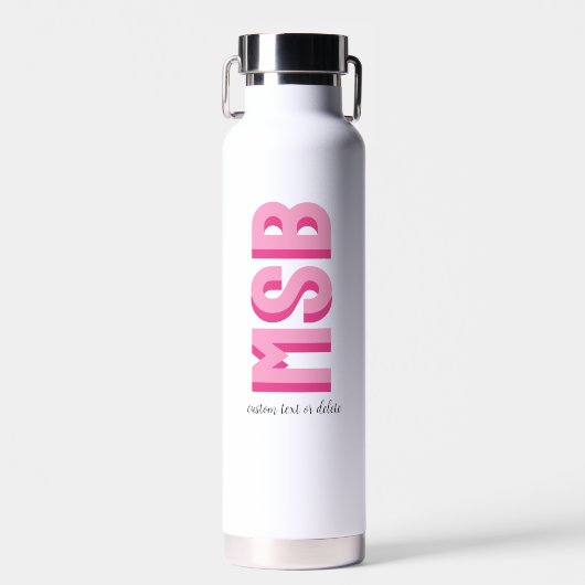 Monogram Block Shadow Initialen Custom Text Pink Waterfles (Voorkant)