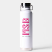 Monogram Block Shadow Initialen Custom Text Pink Waterfles (Achterkant)
