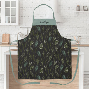 Monogram Bloem Botanische Groene Bladeren Patroon Schort