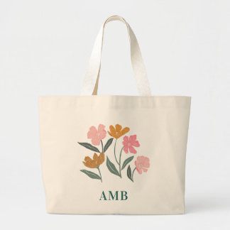 Monogram bloem illustratie botanische bruidsmeisje grote tote bag