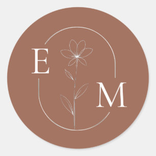 Monogram Bloem Minimalistische Trouwsticker Ronde Sticker