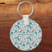 Monogram Bloem Moderne Minimale Sleutelhanger (Voorkant)