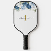 Monogram Bloem Stof Blauw Naam Initiaal Script Pickleball Paddle (Voorkant)